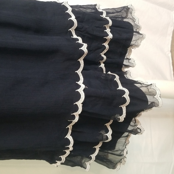 Doe & Rae Ruffle Layer Contrast Edging Tunic Dress. Sleeveless Shear Navy NWOT - Picture 5 of 16